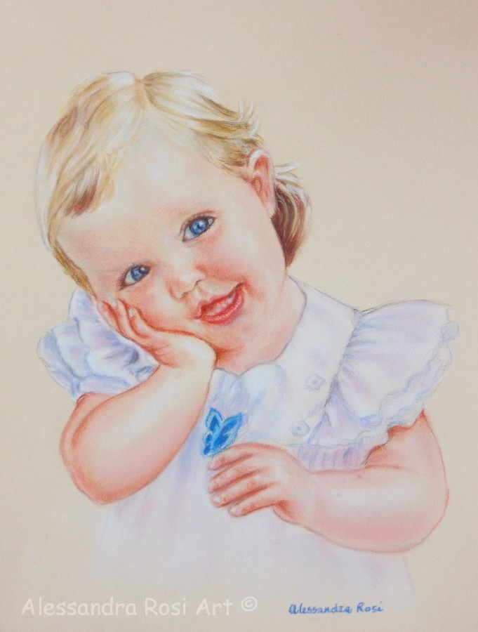 Pastel portrait drawing of  a child, children's portrait commission from photo