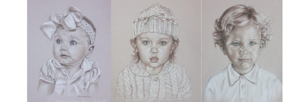 seèia pencils portrait, child portrait drawing in sepia and charcoal, baby portrait drawing in pencils