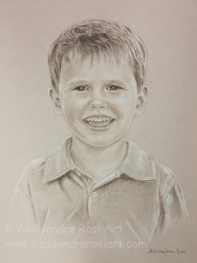 child portrait drawing in pencil,, charcoal and sepia
