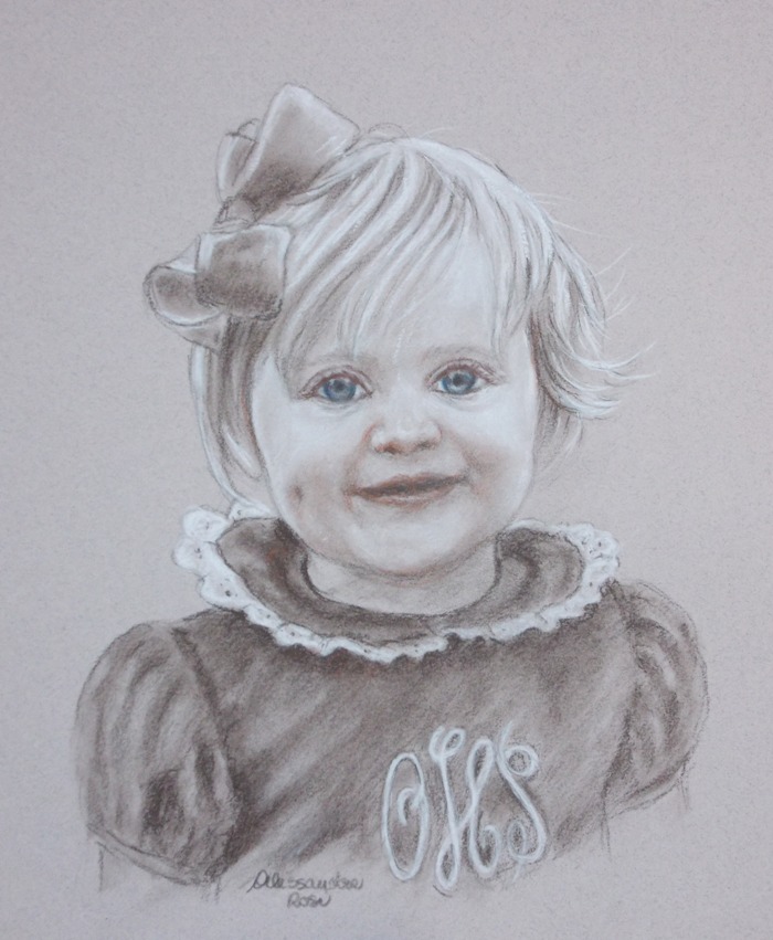 child portrait drawing , sepia and charcoal portrait commission