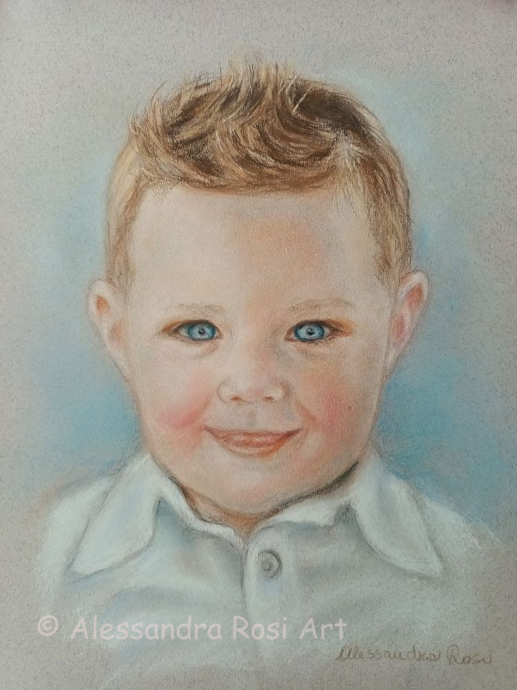 child portrait painting in pastels, commisisoned portrait from photo, children portrait
