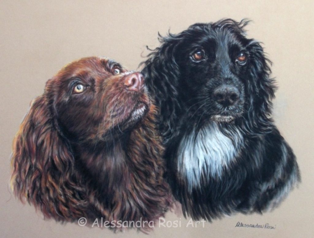 hunting dogs portrait painting in soft pastels