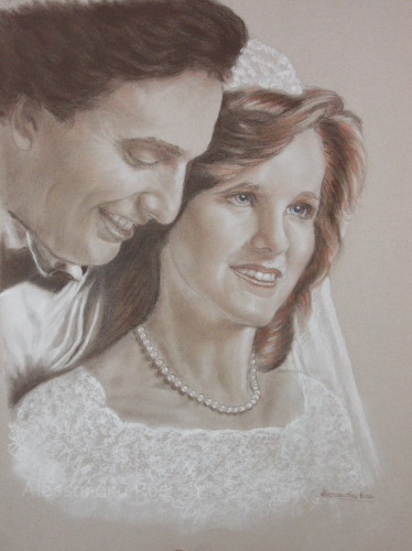 wedding portrait drawing, family portraits in sepia and charcoal