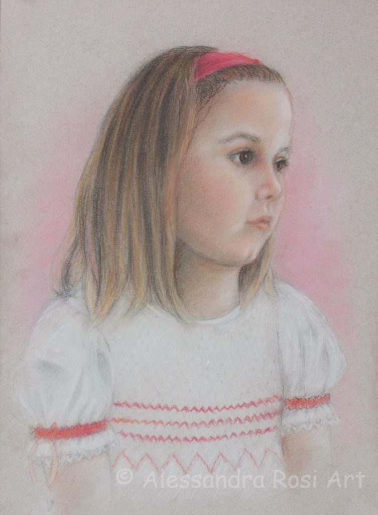children portraits traditionally handpainted, little girl's portraiti n pastels