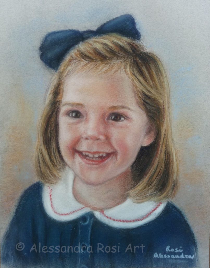 little girl's portrait, child portrait painting in pastels