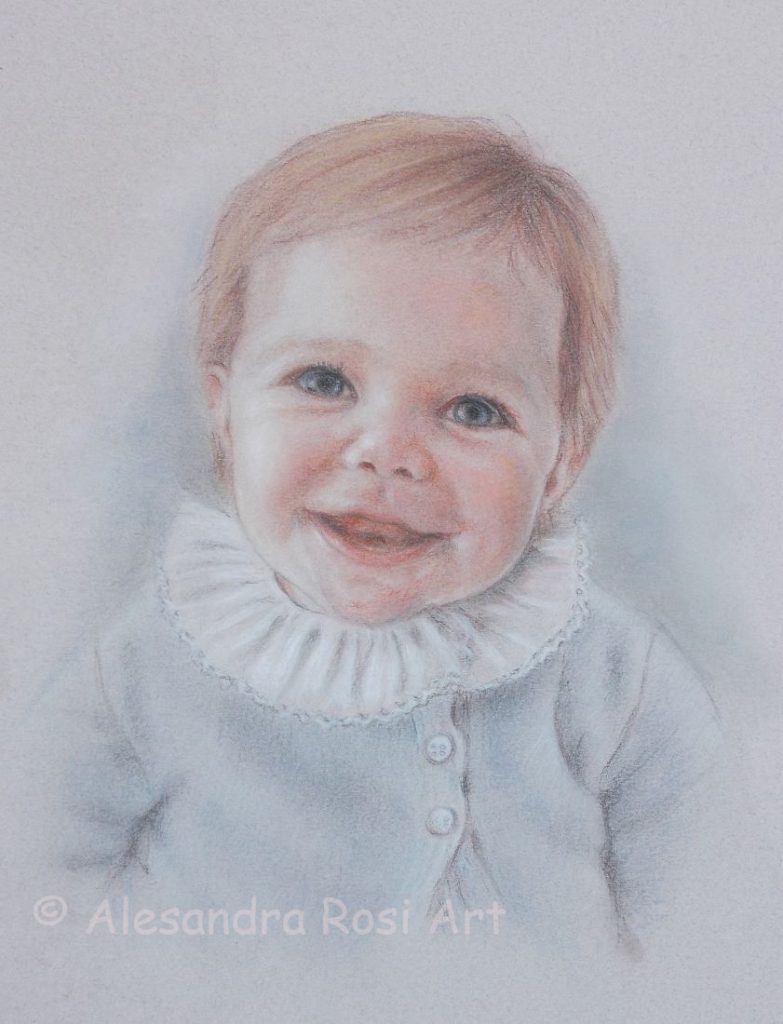 baby portrait painting in pastels hand painted from your photo, children portrait commisisons