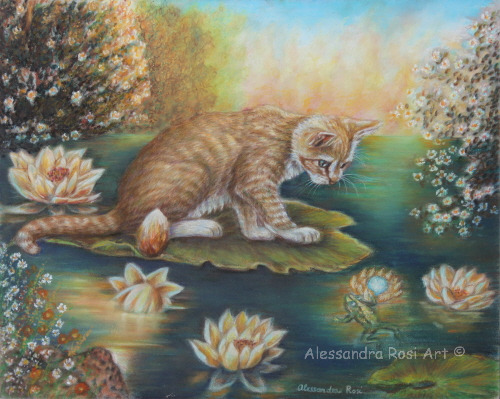 fantasy cat art, art licensing whimsical painting, colorful classical art