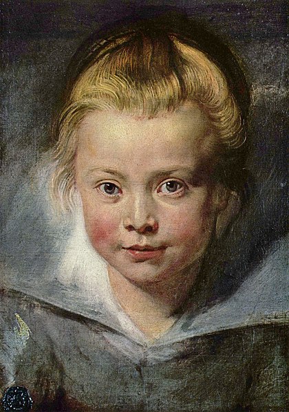 traditional painting, oil portrait by Peter Paul Rubens 1616, portrait of Ruben's daughter