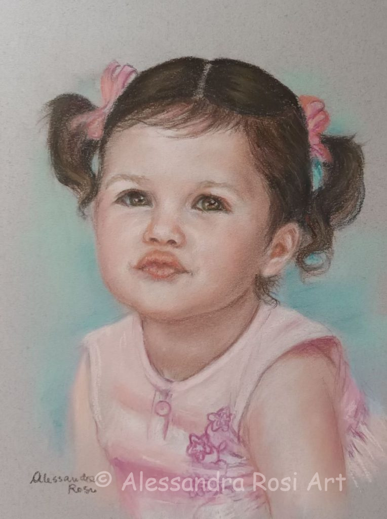 Children's portraits in pastels traditionally handpainted from photo, child portrait painting